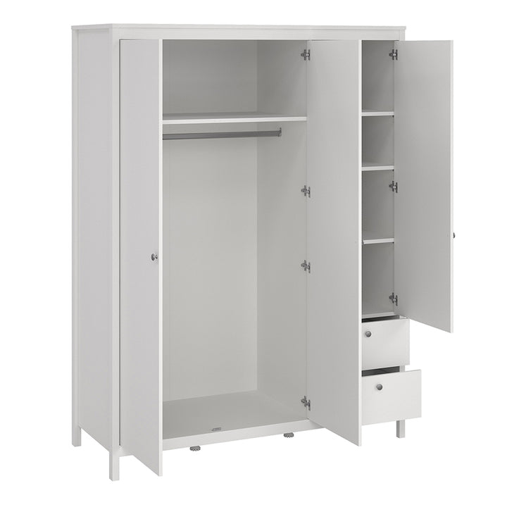 Madrid Wardrobe  2 Door + 1 Mirrored Door with 2 Drawers in White Finish