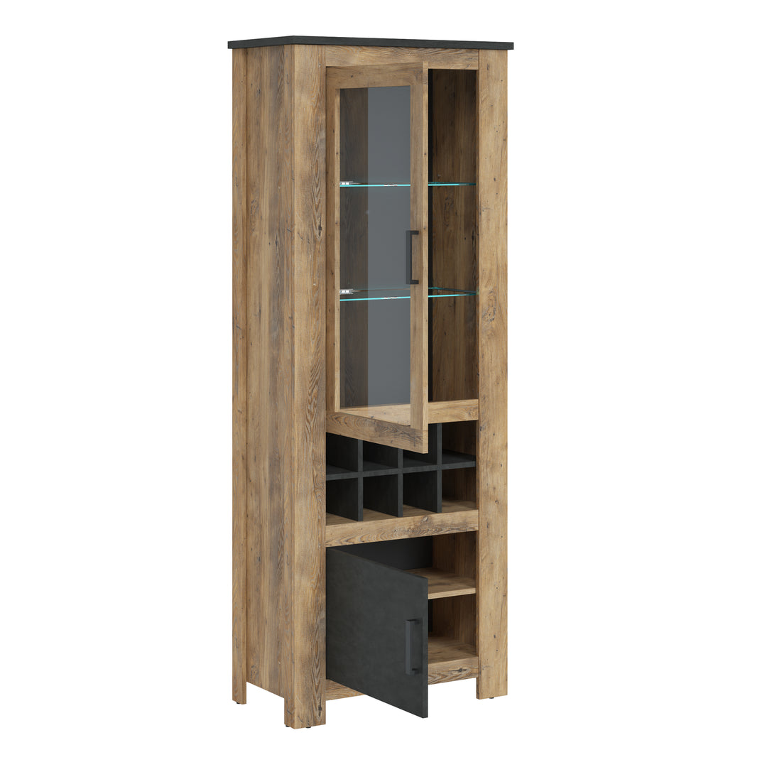 Rapallo 2 Door Display Cabinet with Wine Rack Chestnut and Grey