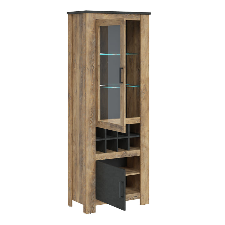 Rapallo 2 Door Display Cabinet with Wine Rack Chestnut and Grey