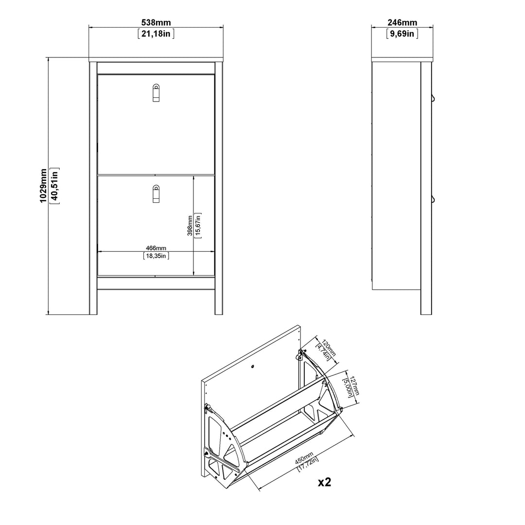 Barcelona Shoe Cabinet 2 Flip Down Doors in White