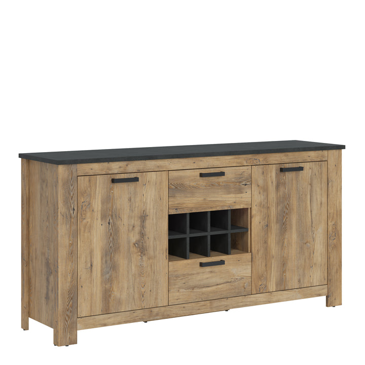 Rapallo Sideboard  Chestnut & Grey with Built-In Wine Rack