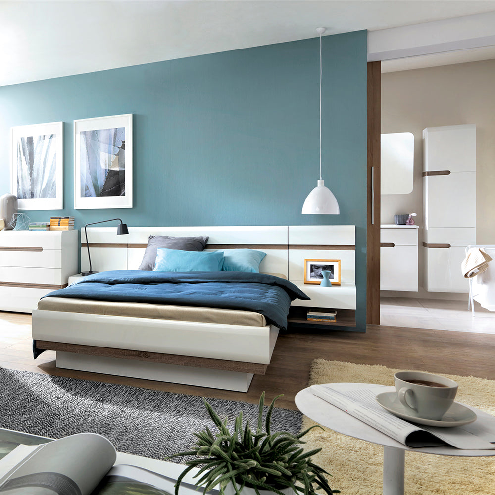 Chelsea Bedroom Kingsize Bed Frame with Lift-Up Storage in White & Oak Trim