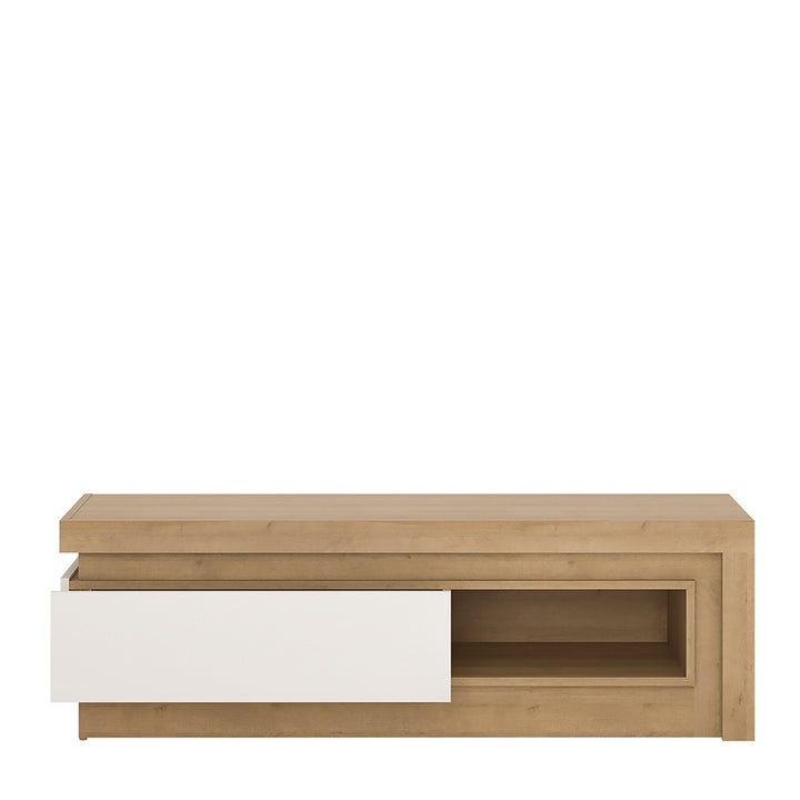 Lyon TV Cabinet with 1 Drawer and Open Shelf in Riviera Oak & White High Gloss