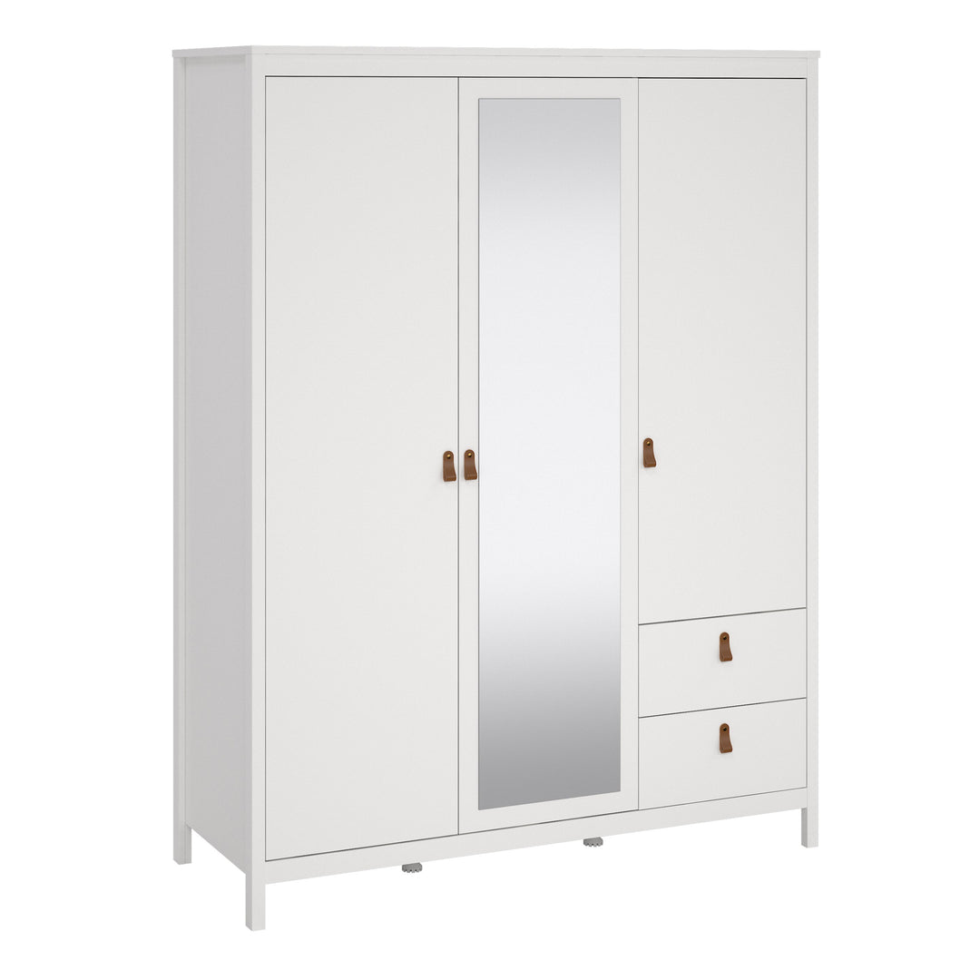 Barcelona Wardrobe  2 Door + 1 Mirrored Door with 2 Drawers in White Finish