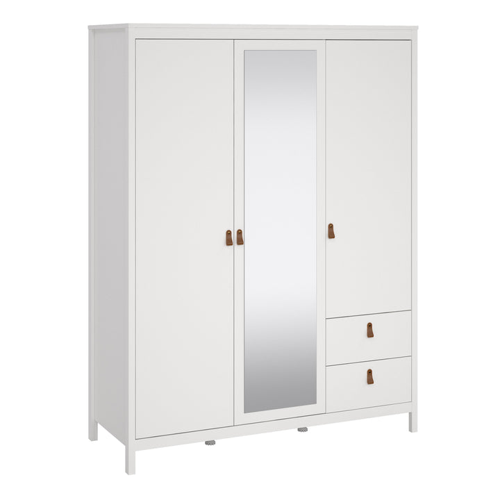 Barcelona Wardrobe  2 Door + 1 Mirrored Door with 2 Drawers in White Finish