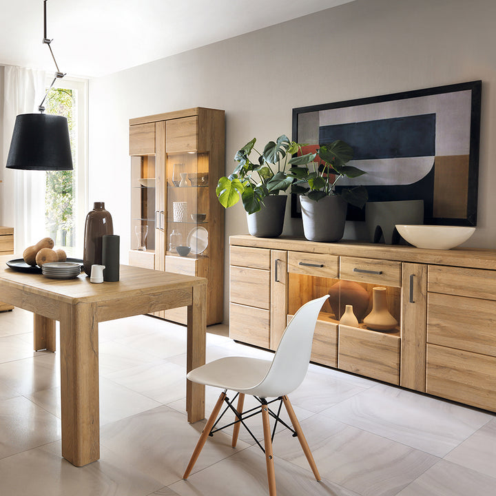 4 Door Wide Glazed Sideboard in Grandson Oak Cortina Collection