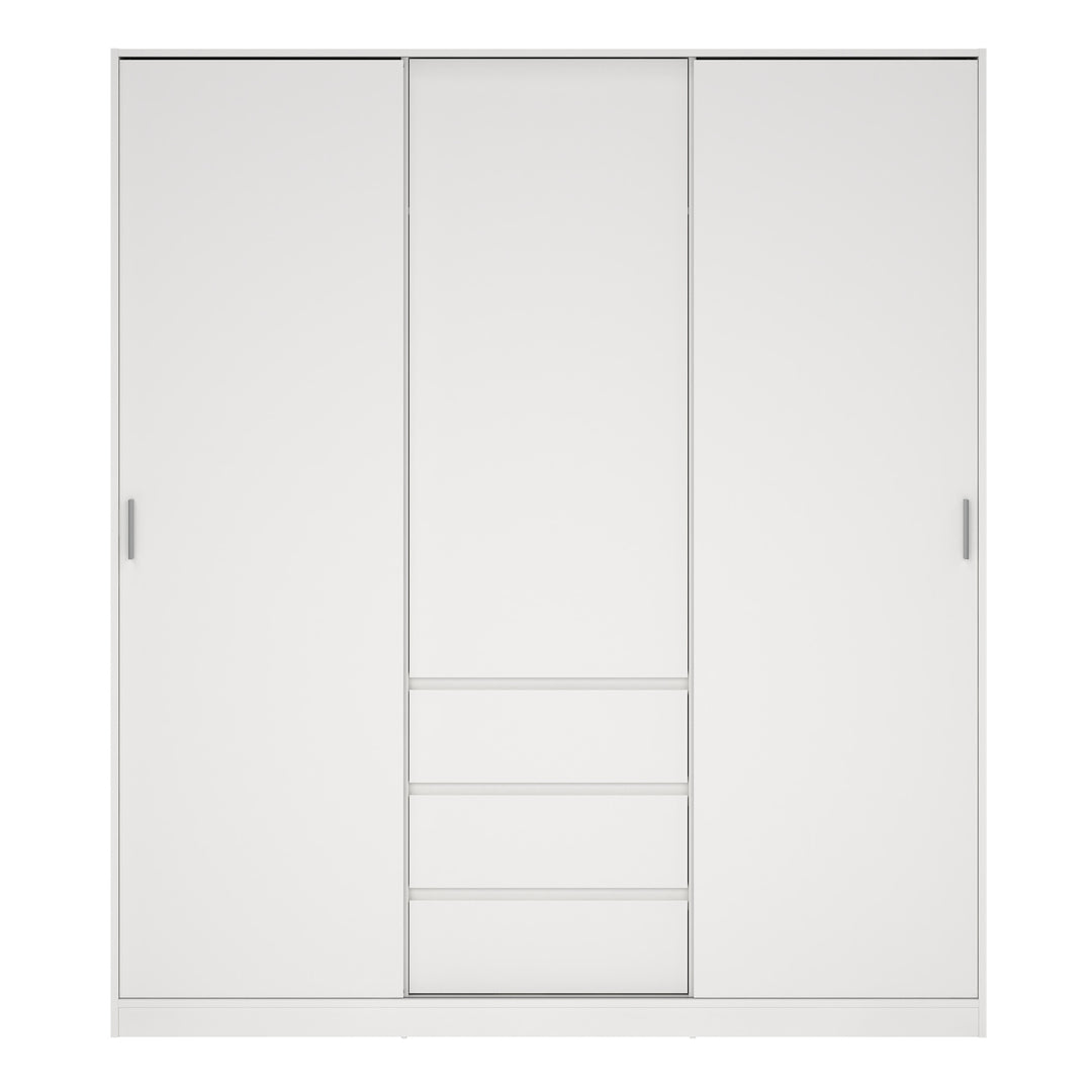 Naia Wardrobe with 2 Sliding Doors + 1 Door + 3 Drawers in White