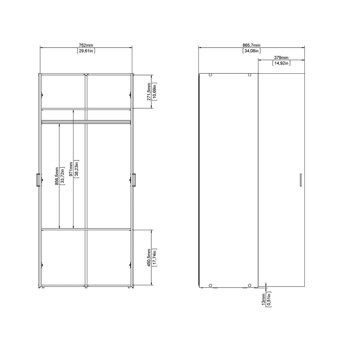 Space Wardrobe with 2 Doors in White 1750