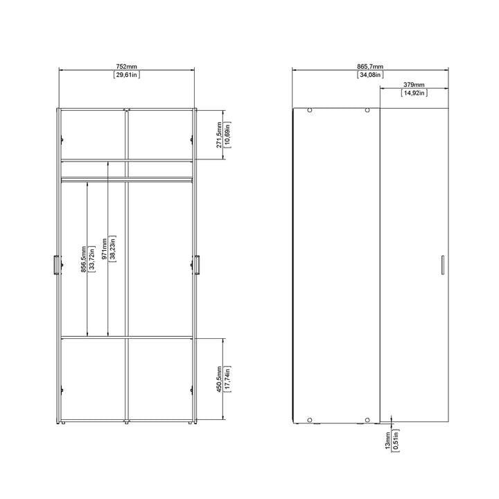 Space Wardrobe with 2 Doors in White 1750