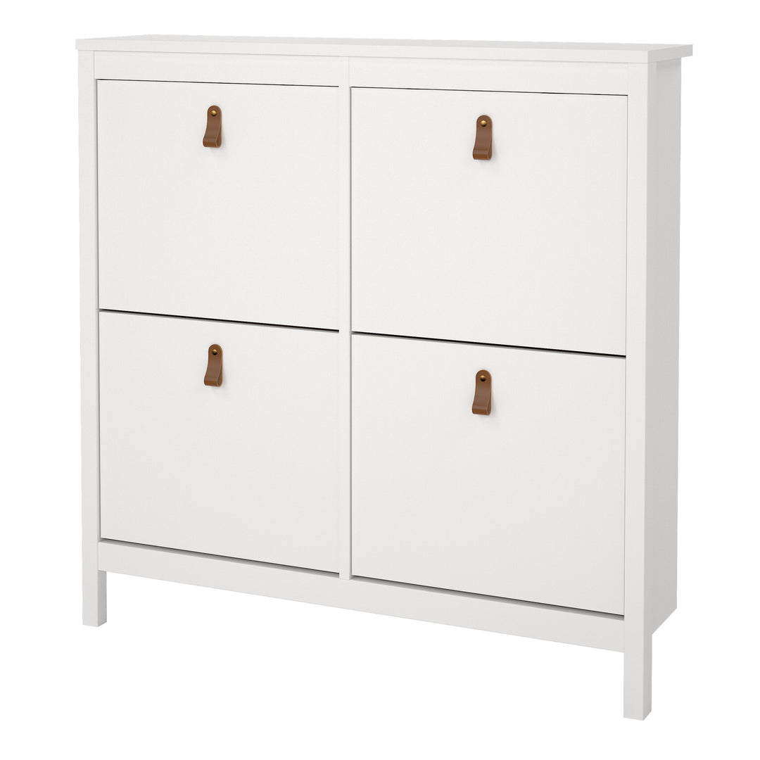 Barcelona Shoe Cabinet with 4 Flip-Down Doors in White