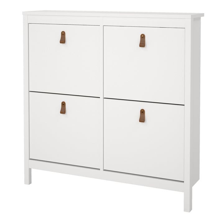 Barcelona Shoe Cabinet with 4 Flip-Down Doors in White