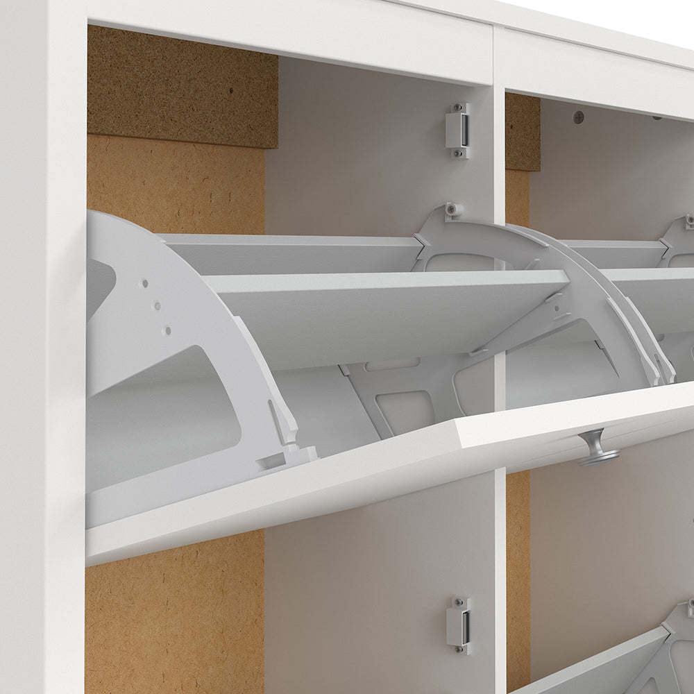 Madrid Shoe Cabinet with 4 Flip-Down Doors in White