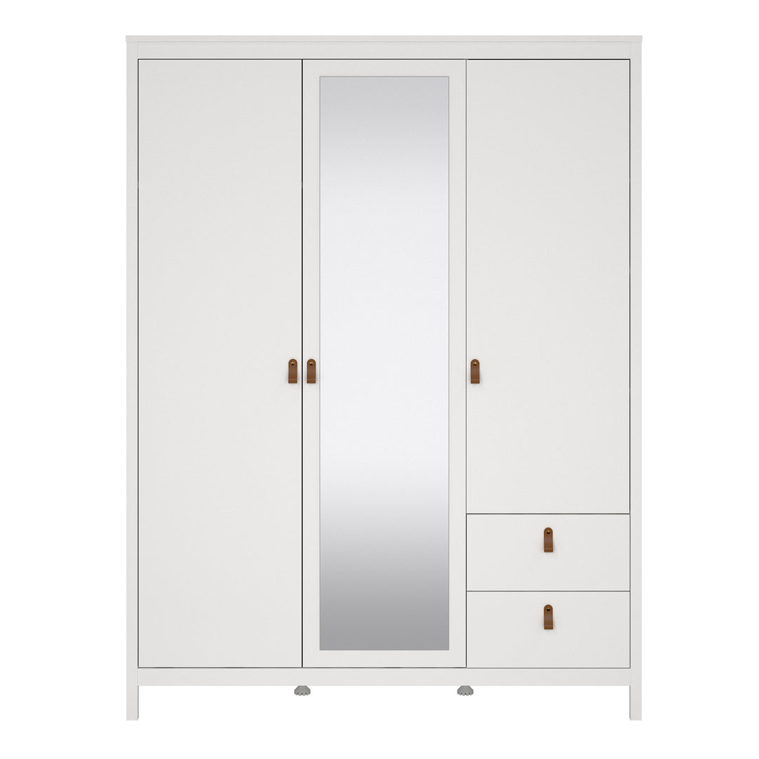Barcelona Wardrobe  2 Door + 1 Mirrored Door with 2 Drawers in White Finish