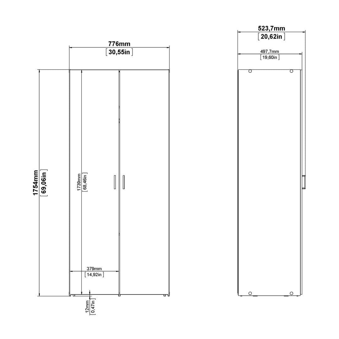 Space Wardrobe with 2 Doors in White 1750