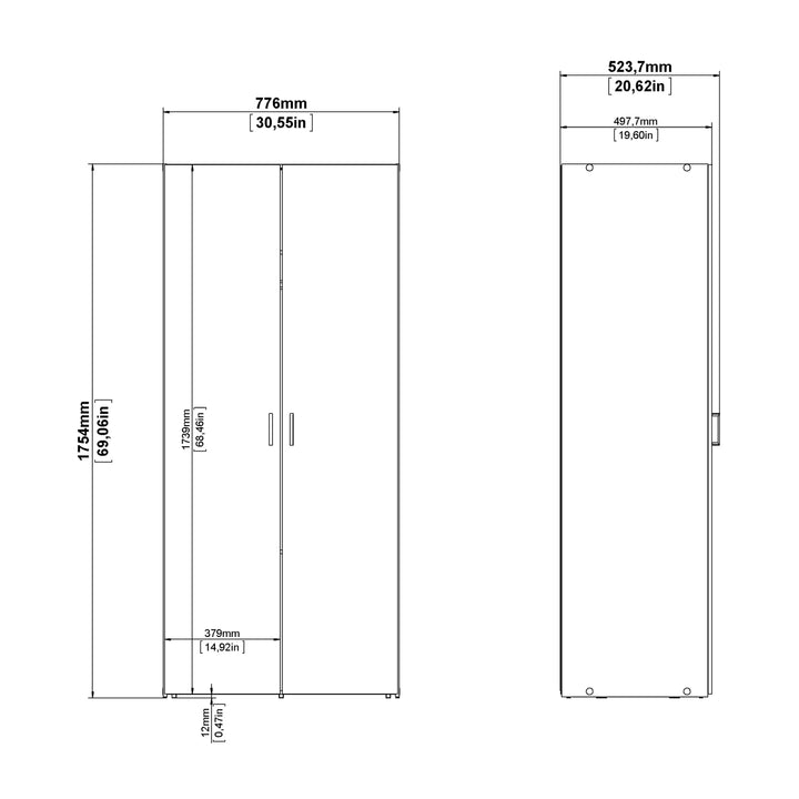 Space Wardrobe with 2 Doors in White 1750