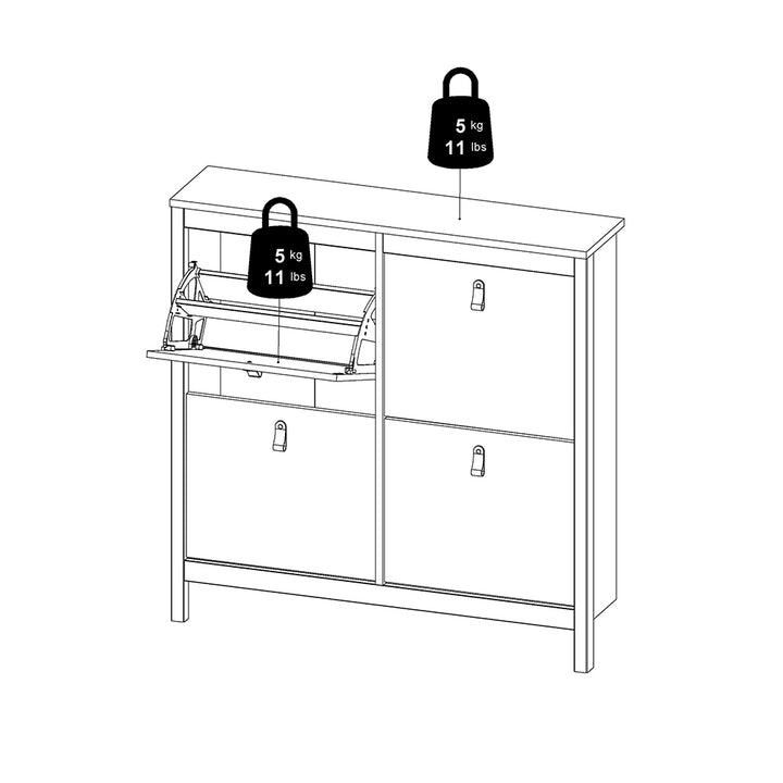 Madrid Shoe Cabinet with 4 Flip-Down Doors in White