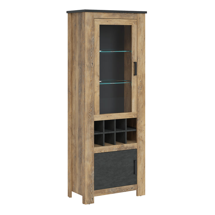 Rapallo 2 Door Display Cabinet with Wine Rack Chestnut and Grey