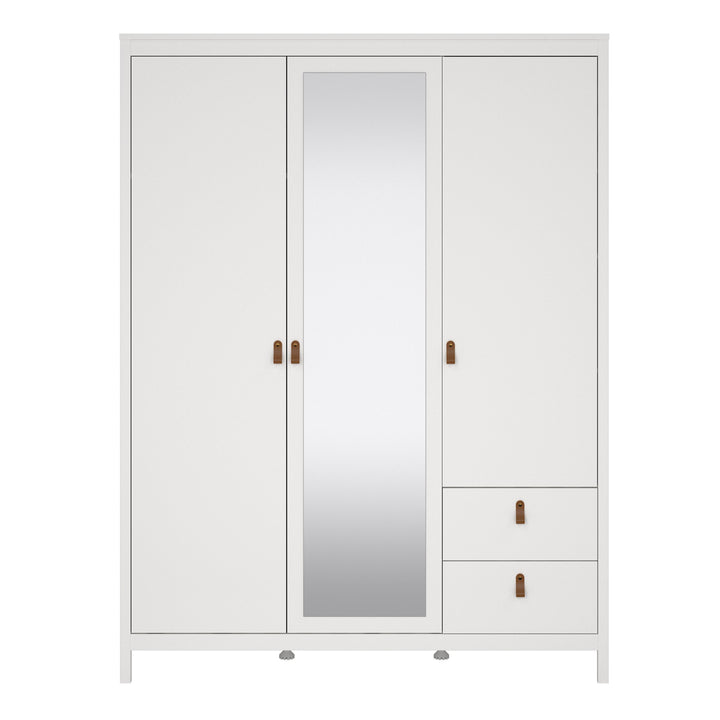 Barcelona Wardrobe  2 Door + 1 Mirrored Door with 2 Drawers in White Finish