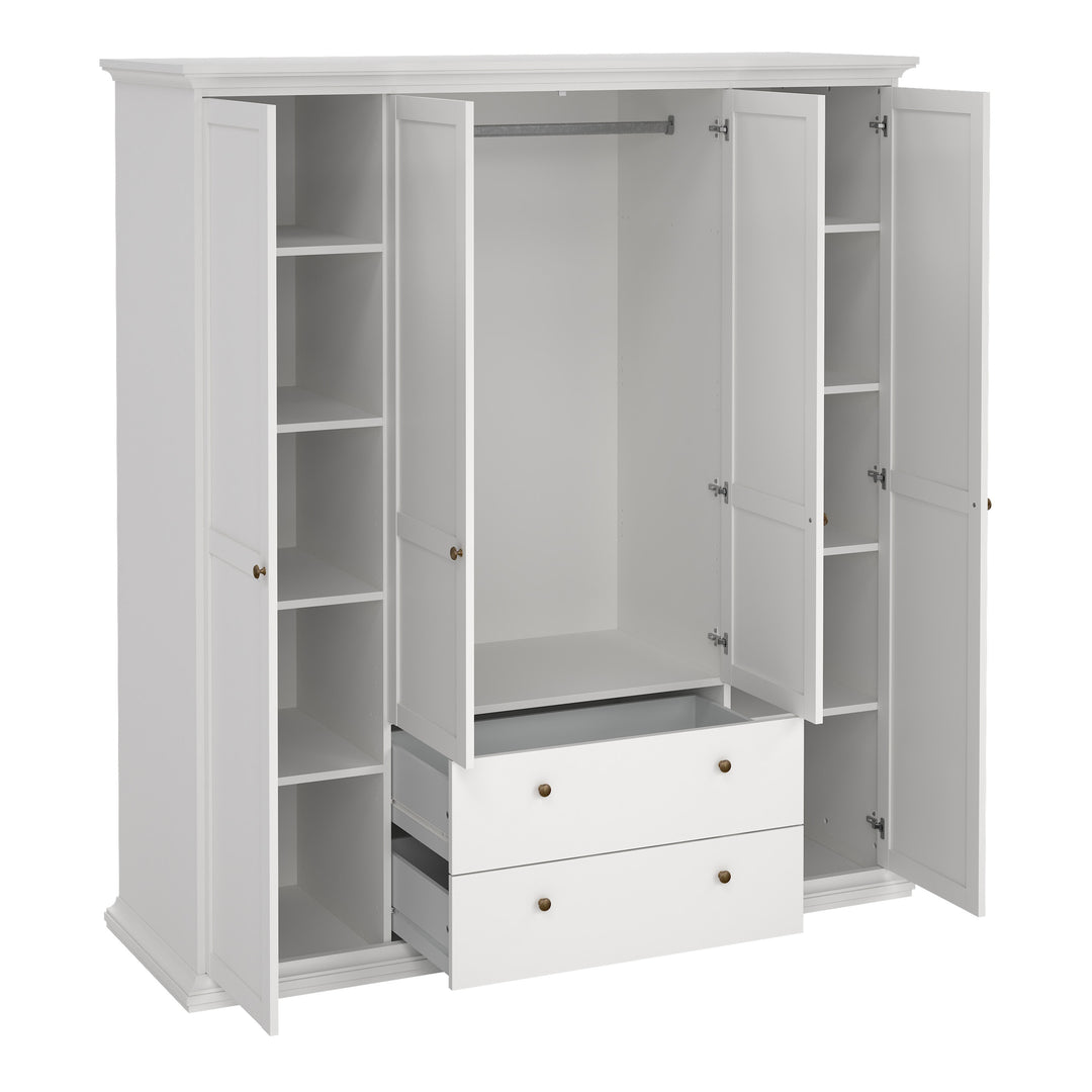 Paris Wardrobe with 4 Doors and 2 Drawers in White Finish