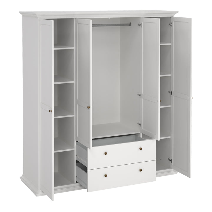 Paris Wardrobe with 4 Doors and 2 Drawers in White Finish