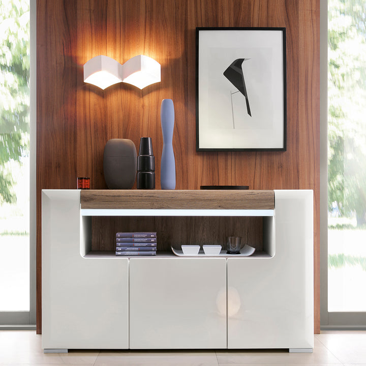 Toronto 3 Door Sideboard with Open Shelving and Plexi Lighting