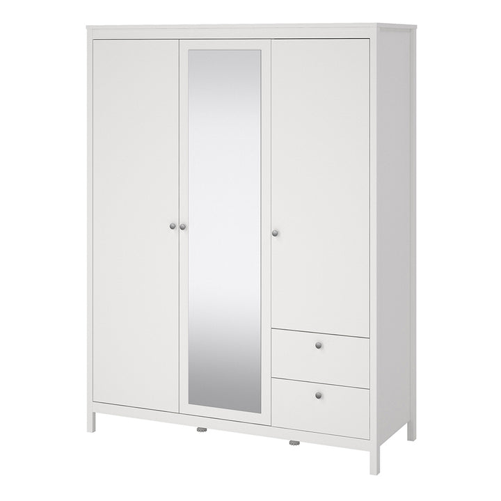 Madrid Wardrobe  2 Door + 1 Mirrored Door with 2 Drawers in White Finish