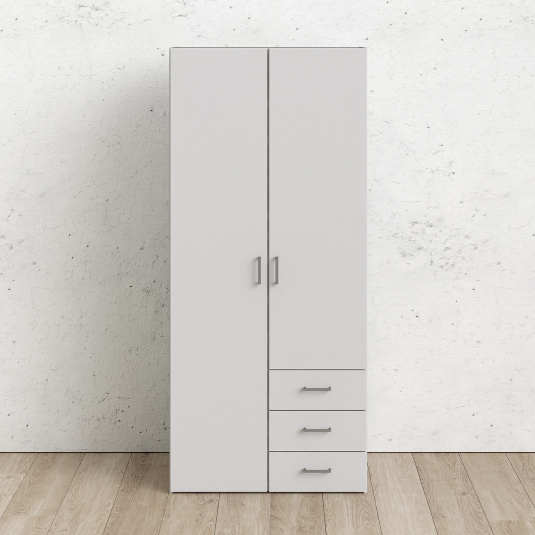 Space Wardrobe with 2 Doors + 3 Drawers in White 1750