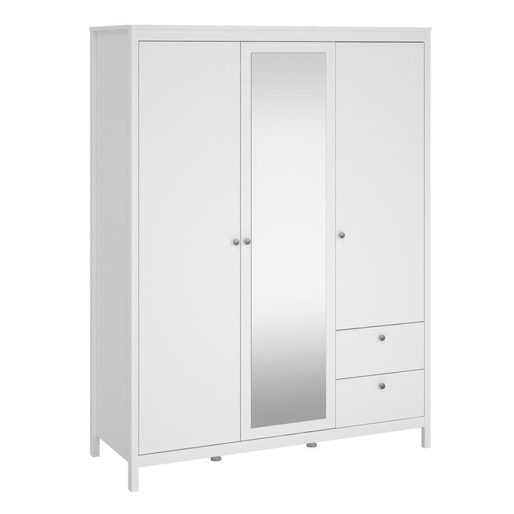 Madrid Wardrobe  2 Door + 1 Mirrored Door with 2 Drawers in White Finish