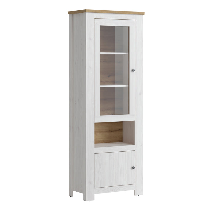 Celesto 2 Door Display Cabinet with LED Lights in White and Oak