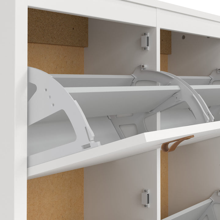 Barcelona Shoe Cabinet with 4 Flip-Down Doors in White