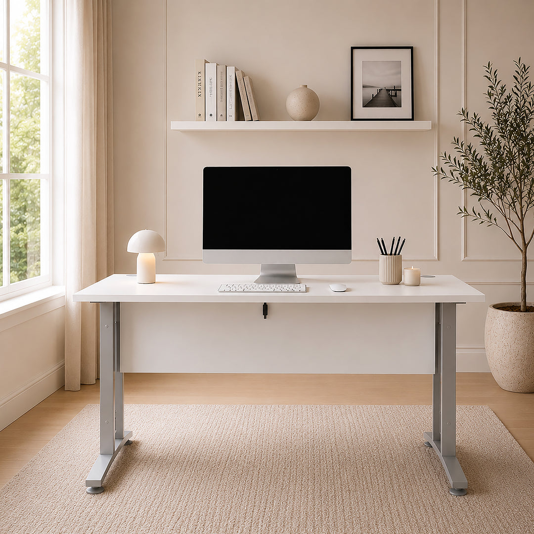 Prima Desk 150cm in White with Silver Grey Steel Legs