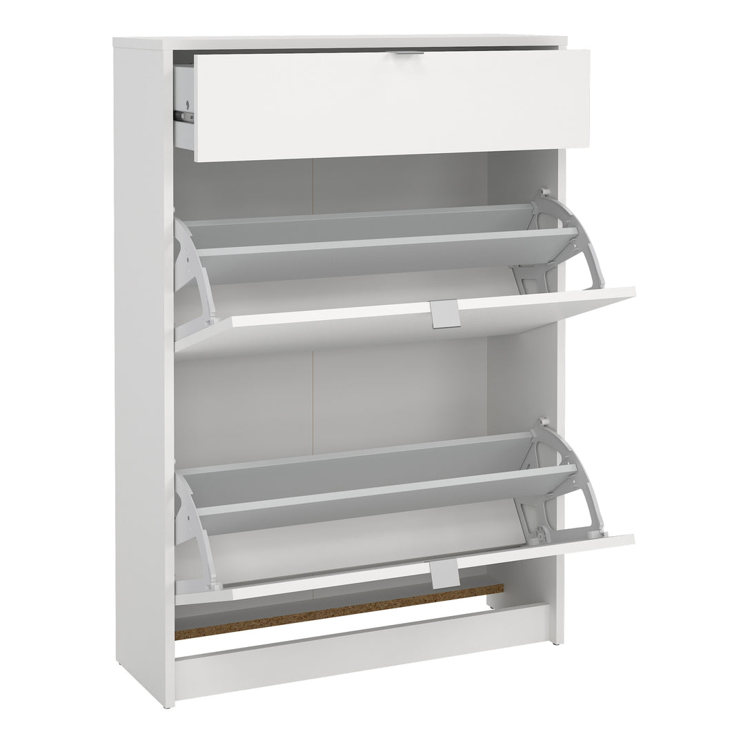 Shoe Cabinet with 2 Flip-Down Doors and 1 Drawer in White Finish