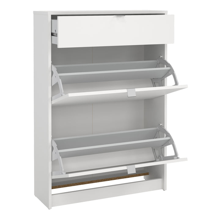 Shoe Cabinet with 2 Flip-Down Doors and 1 Drawer in White Finish