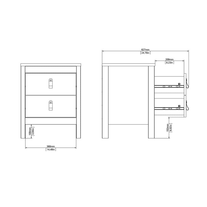 Madrid Bedside Table 2 Drawers in White