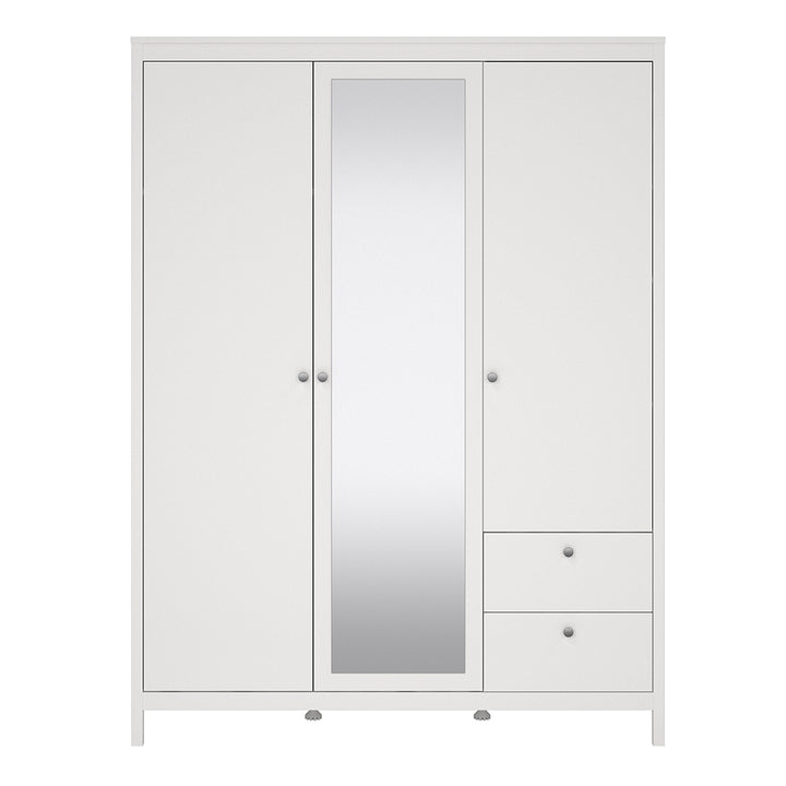 Madrid Wardrobe  2 Door + 1 Mirrored Door with 2 Drawers in White Finish