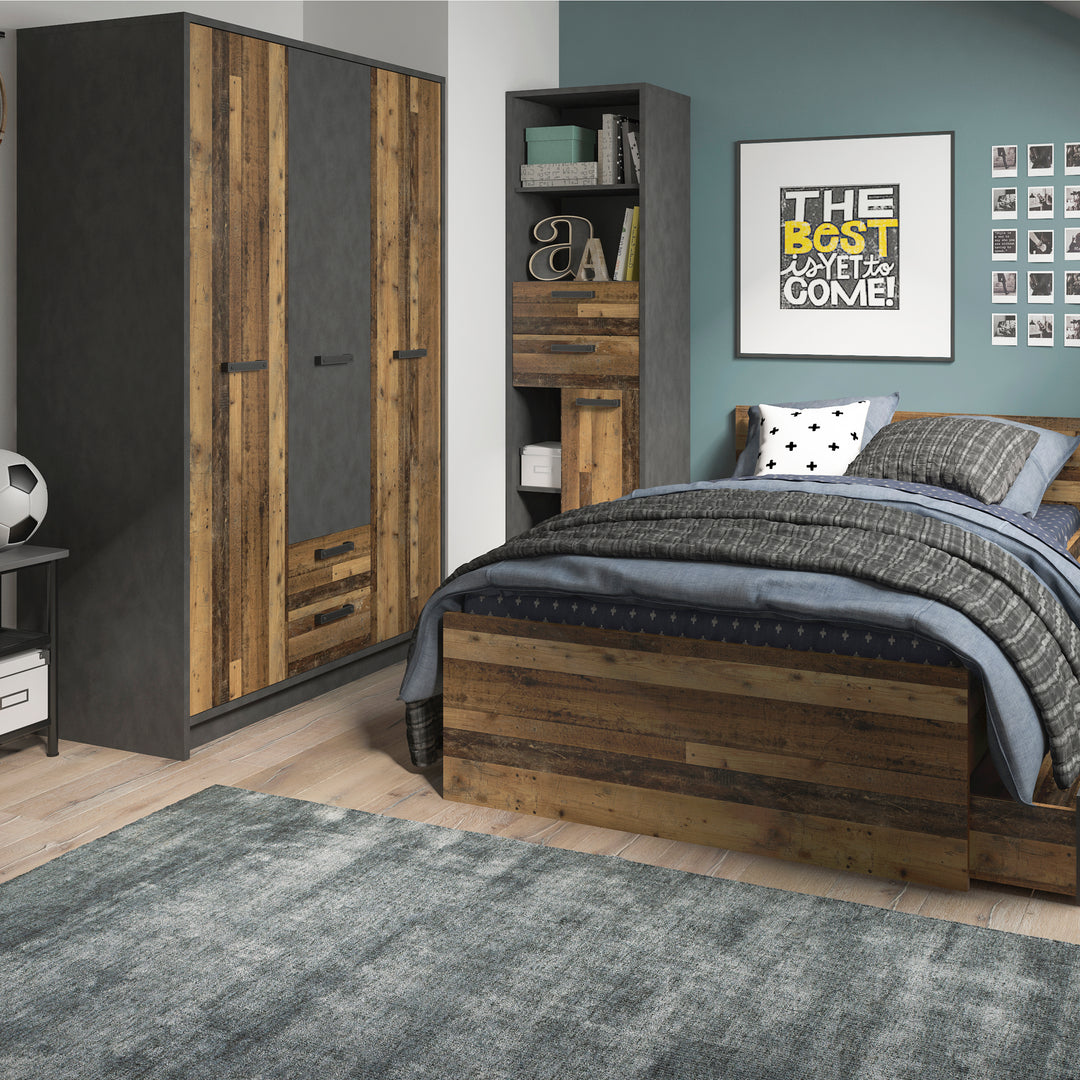 Brooklyn Wardrobe  Walnut & Dark Matera Grey, 3 Doors with 2 Drawers