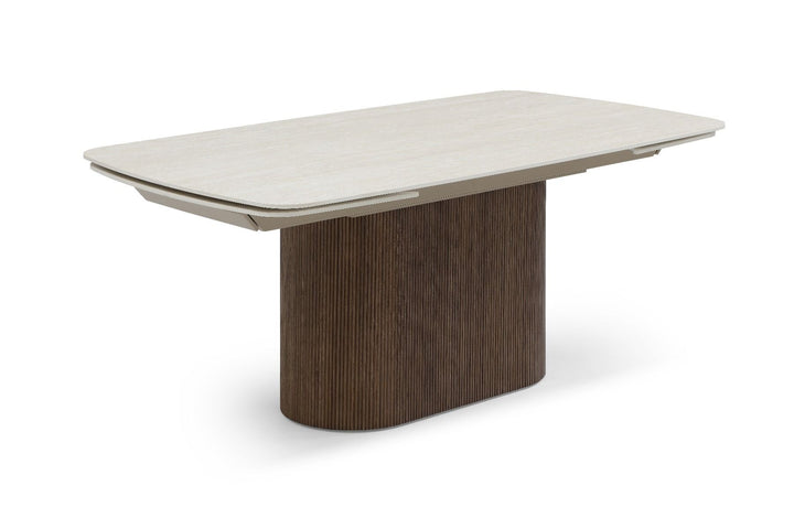 Ginevra Dining Table - Walnut & Italian White Travertine