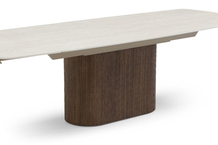 Ginevra Dining Table - Walnut & Italian White Travertine