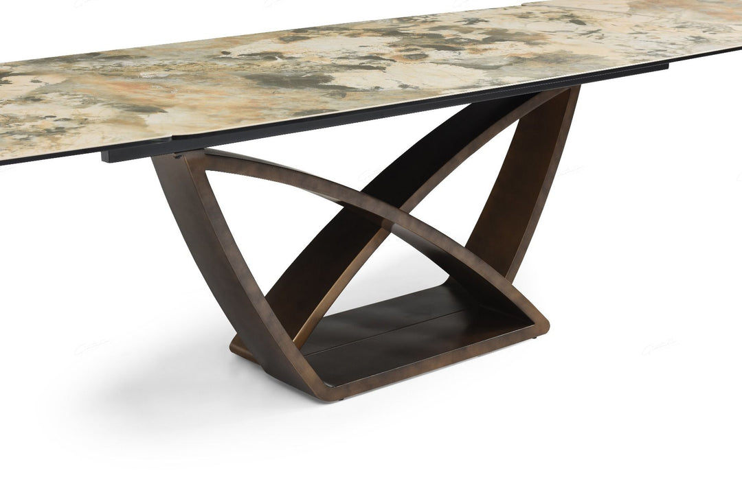 Lavish Extending Dining Table - Matt Ivory & Emerald Vein Italian Ceramic