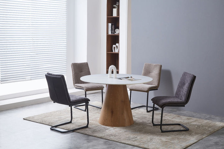 Lilian Round Dining Table - Walnut & White Sintered Stone