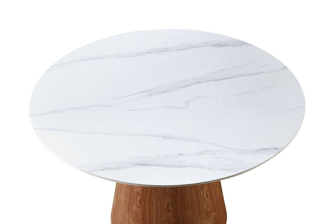 Lilian Round Dining Table - Walnut & White Sintered Stone