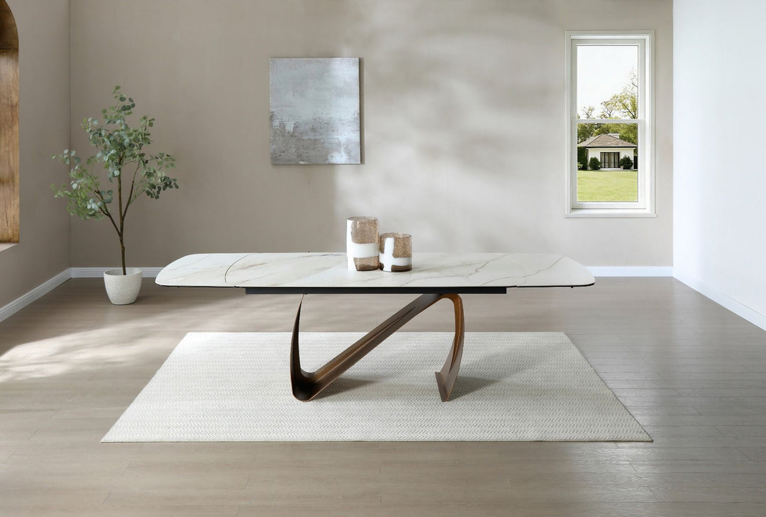 Lusso Table - Brushed Brass & Sunset Statuario
