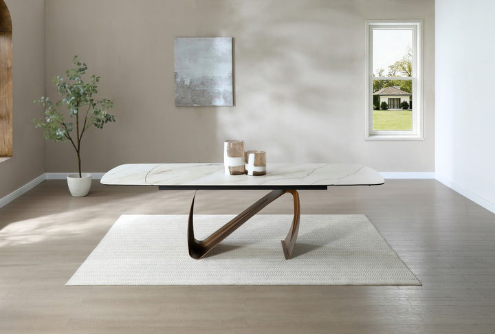 Lusso Table - Brushed Brass & Sunset Statuario