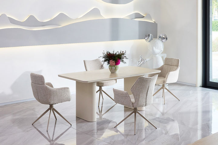 Marlow Table - Satin Cream & Travertine