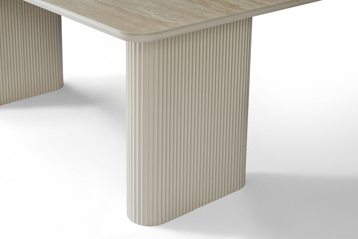 Marlow Table - Satin Cream & Travertine