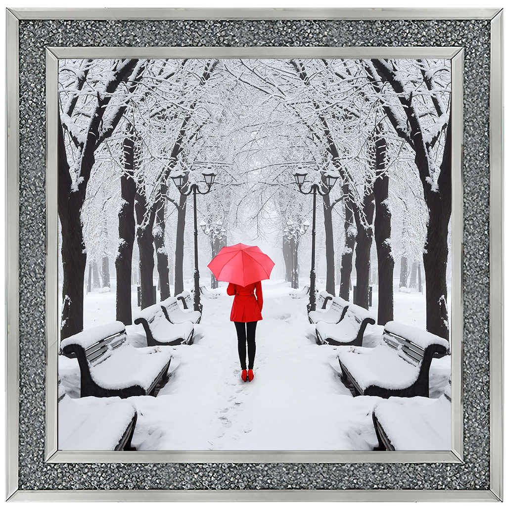 FG146 Red umbrella walk in the park