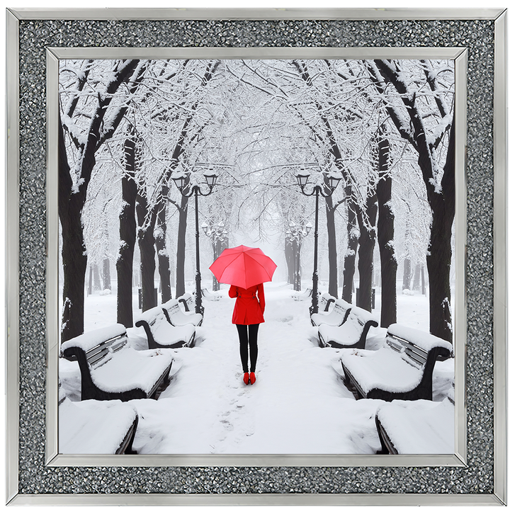 FG146 Red umbrella walk in the park