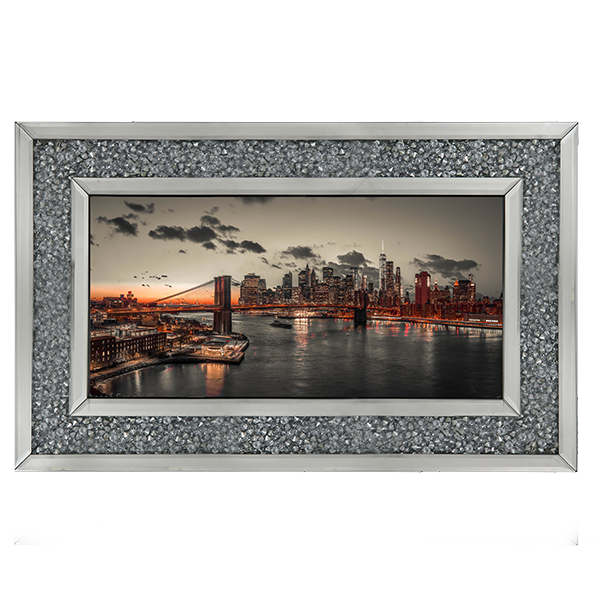 CY059 Evening view of Lower Manhattan sky|skyline with Brooklyn bridge over East river