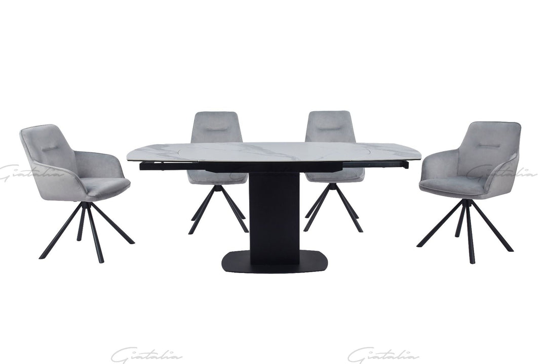 Ritz Swivel Ext Ceramic Table - White / Grey Marble