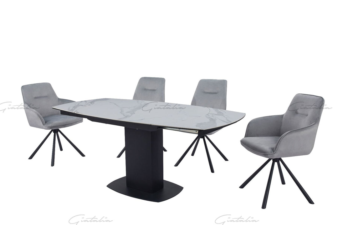 Ritz Swivel Ext Ceramic Table - White / Grey Marble